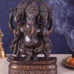 Exquisite Vintage Brass Trimukha Ganapati Sculpture - 12" Three-Faced Lord Ganesha